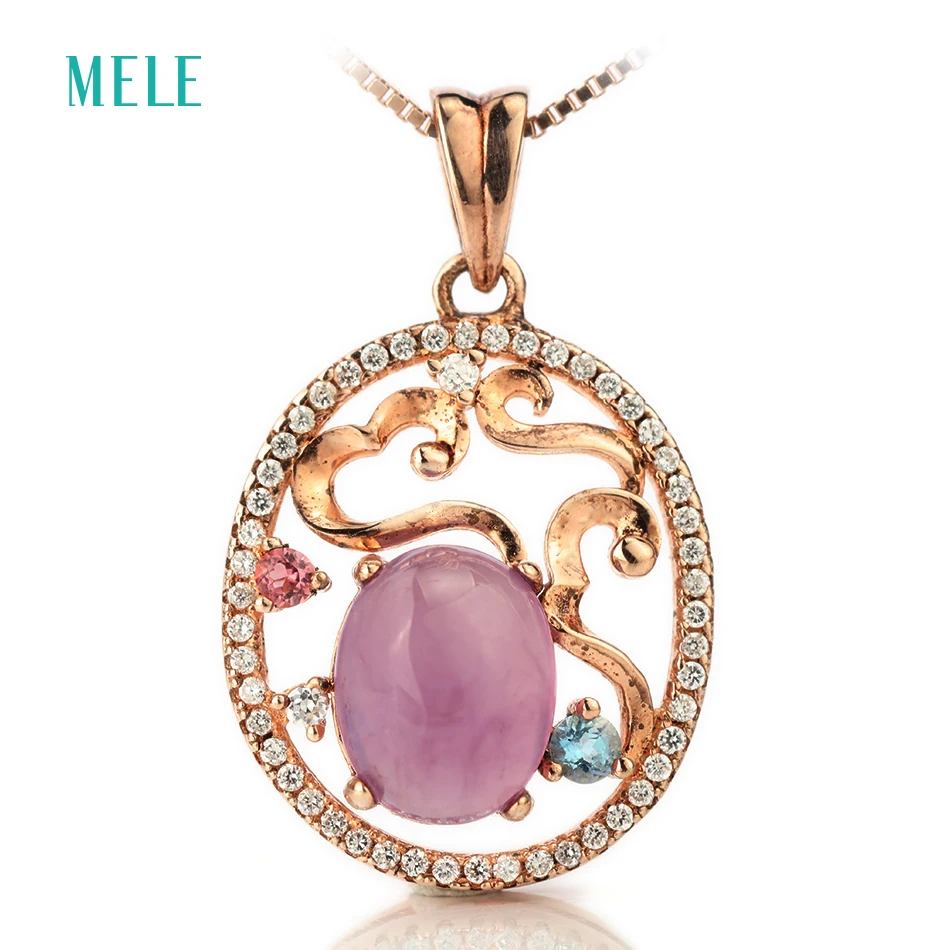 

MELE Natual purple chalcedony silver pendant , pears 8mm*10mm, special design and special gift for Christmas