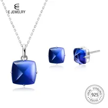 E Jewelry 925 Sterling Silver Jewellery Sets for Women Blue Crystal Pendant Necklace Stud Earrings Set Korean Girls Gift 2019 E Jewelry 925 Sterling Silver Jewellery Sets for Women Blue Crystal Pendant Necklace Stud Earrings Set Korean Girls Gift 2019