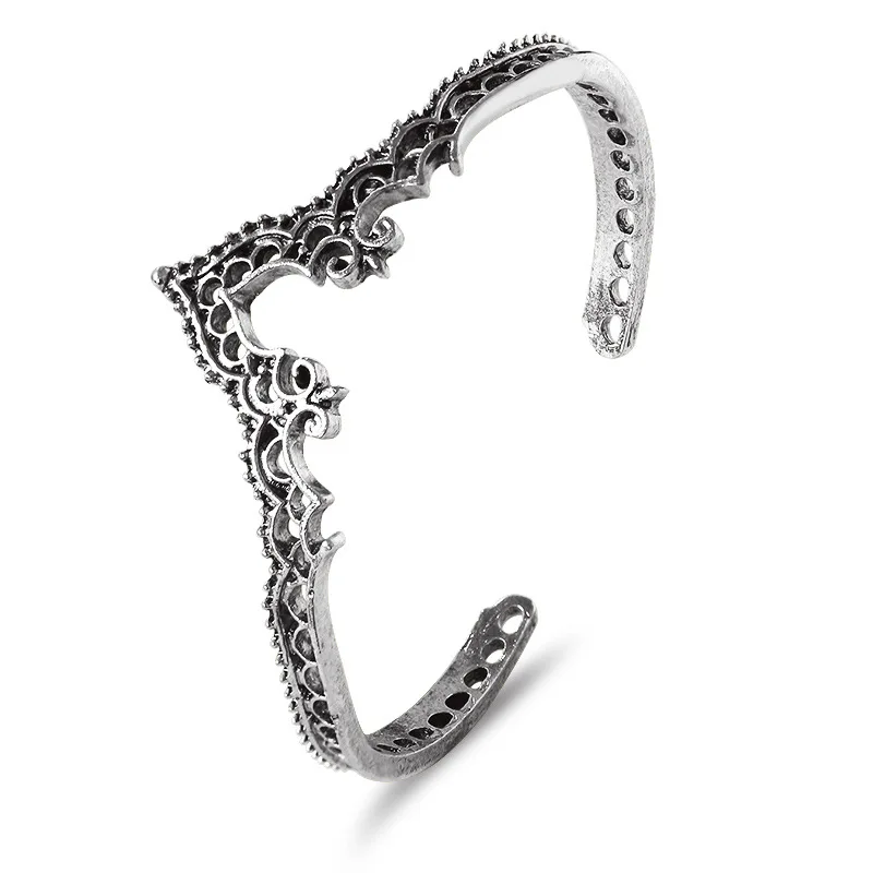 

10 pieces/lot Hollow Flower Pattern Crown Bracelet Bangles Retro Gold Silver Color Jewelry Women Opening Adjustable Wholesale