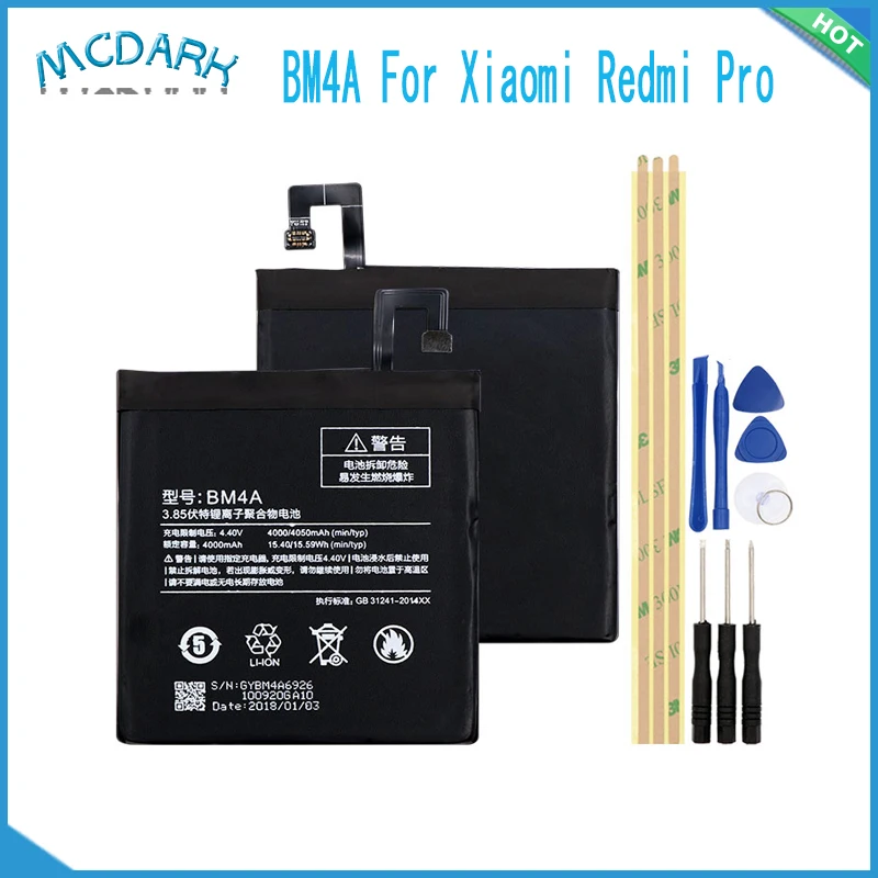 

4000mAh BM4A Battery for Xiaomi Redmi Pro Bateria Accumulator AKKU+Tool