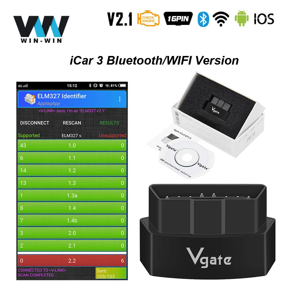 Vgate iCar3 elm 327 V2.1 для Android/IOS iCar 3 ELM327 OBD2 Bluetooth wifi сканер OBD 2 OBD2 автомобильный диагностический автоматический инструмент Easydiag