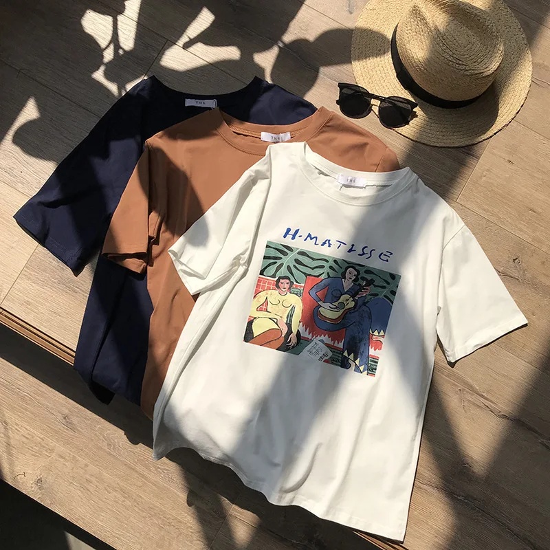 Mooirue, летняя, Весенняя футболка Tumblr, женская футболка, Ins, Корейская живопись, принт, короткий рукав, хлопковая футболка