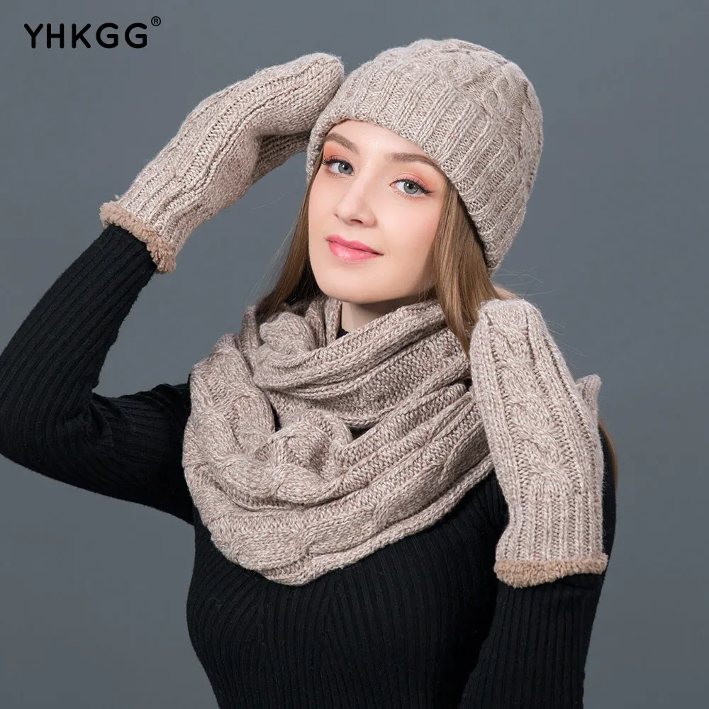 YHKGG набор зимних шапок шарф перчатки для женщин толстый хлопок зимние теплые