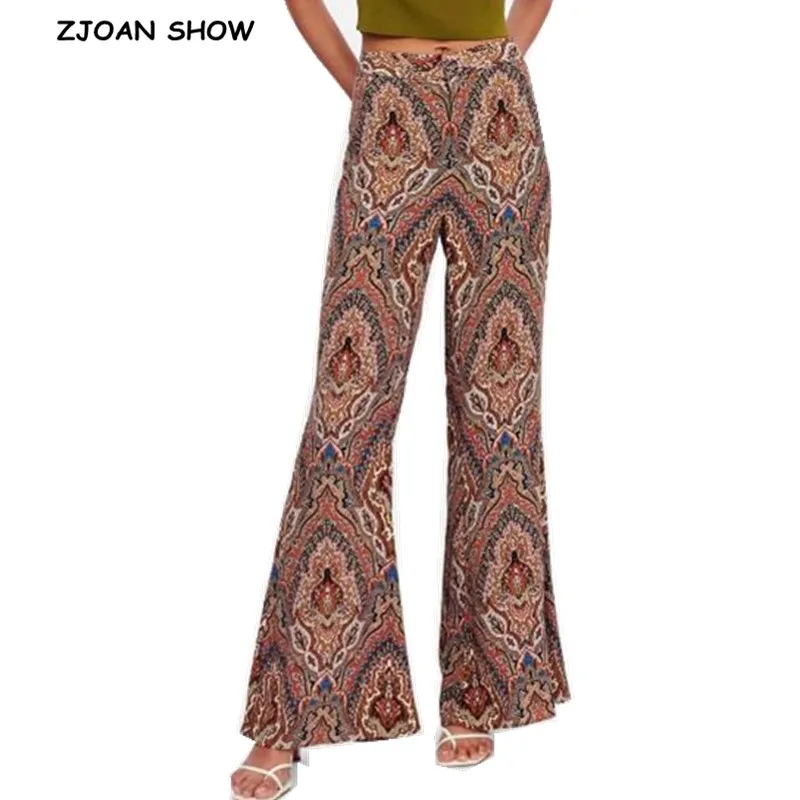

2019 Ethnic Floral Totem print Flare Pants Women Bohemian Tribal African Print Long Trousers Bell Bottom Hippie Pants