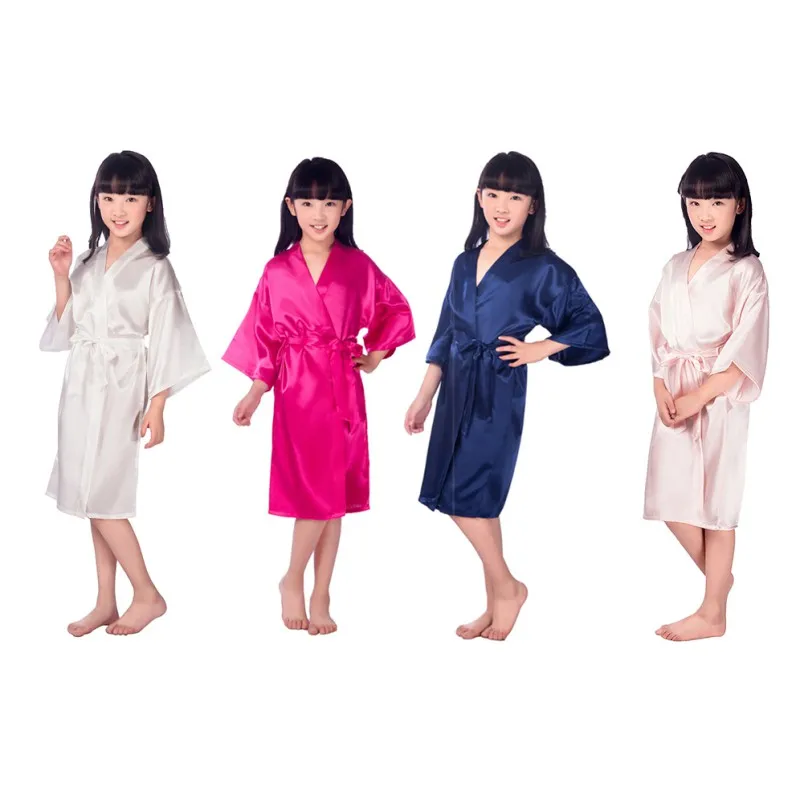 Детский халат для девочек атласное детское летнее кимоно Банный халат подружки невесты платье шелковая Детская Пижама-халат Одноцветный Халат