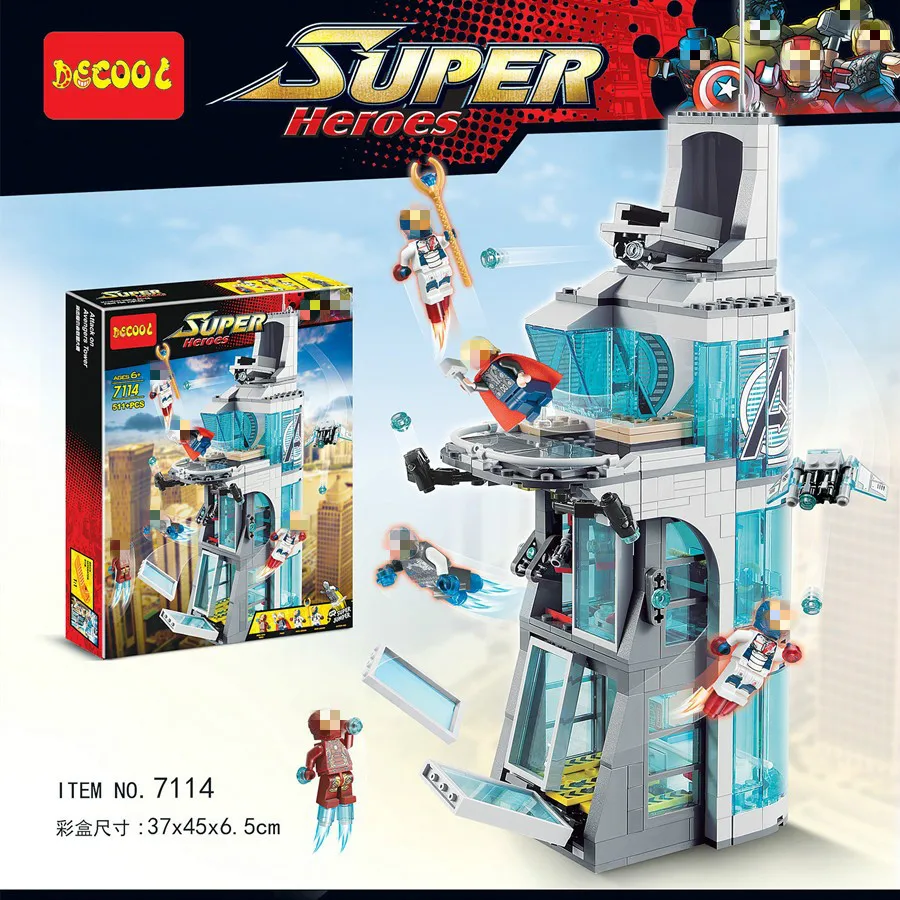 

Marvel Super Hero Iron Man Attack On Avenger Tower Model Building blockset Block Brick Toys for children compatible legoing