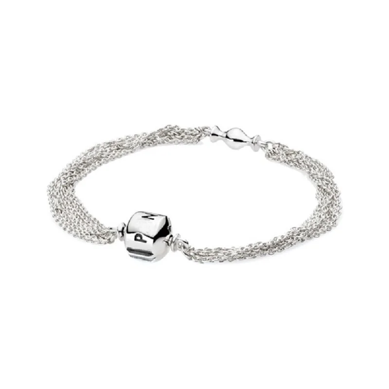 925 Sterling Silver Bracelets Clip Clasp Charms Multi_layer Silver