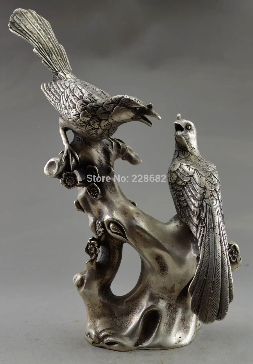 

Metal Crafts Collectible Decorated Old Handwork Tibet Silver Carve Pair bird On Tree Statue fast SHIPPING