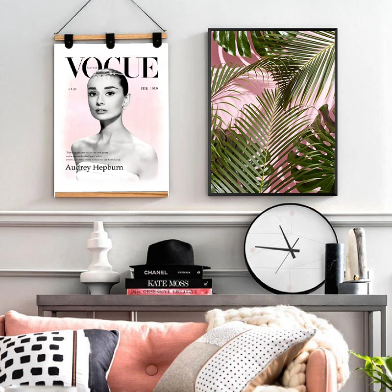 

Vogue Audrey Hepburn Vintage Poster Print Watercolor Fashion Pink Palm Tree Wall Art Canvas Painting Pictures Home Room Decor