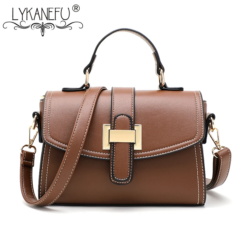 

LYKANEFU Retro Style Women Leather Handbag with Top Handles Shoulder Bag Ladies PU Leather Tote Handbag Designer High Quality