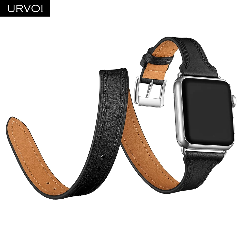 URVOI двойной тур для Apple Watch series 5 4 3 2 1 ремешок для iwatch из натуральной кожи роскошный модный дизайн 38/40 42/44 мм