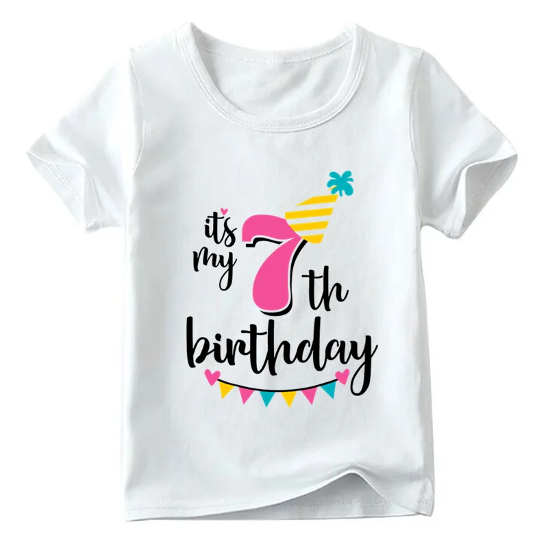 Коллекция года, футболка с принтом «День рождения» для девочек возрастом от 1 года до 7 лет Детская летняя белая футболка детская одежда с принтом цифр на день рождения HKP2432 - Цвет: White G