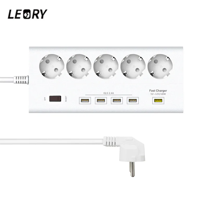 comprar LEORY 5 Saídas Plugue DA UE 16A 4 Portas USB Régua de Energia Tomada 250 v Tomadas De Extensão Interruptor Cabo de alimentação plug Adaptador Tira