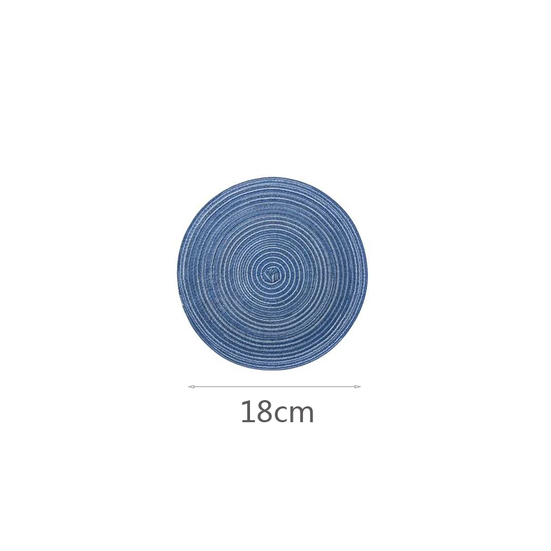 Нескользящие Популярные круглый дизайн Лен Высокое качество кухонные аксессуары подстилки горячая Распродажа рами изоляционный коврик 1 шт. Настольный коврик сплошной - Цвет: Blue 18cm