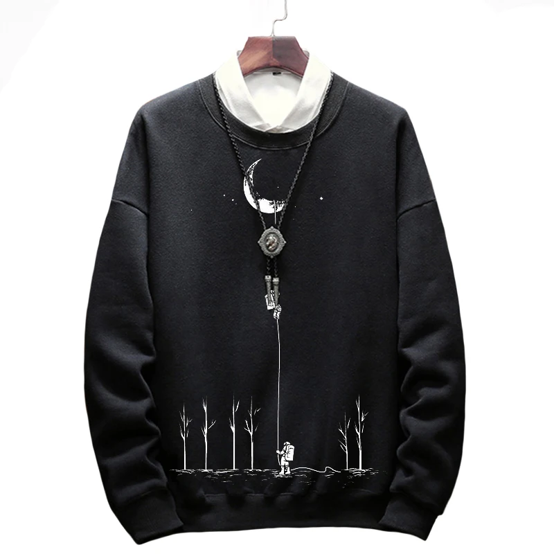 

Black Winter Plus size XXXXL 8xl 9xl men Wool Liner Hoodies print outerwear large o-neck collar casual loose Sweatshirts 160 cm
