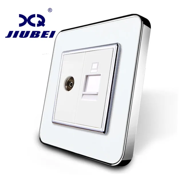 

Manufacture Jiubei, White Crystal Glass Panel, Without Plug adapter, 2 Gangs Wall Computer and TV Socket / Outlet SV-C701VC-11
