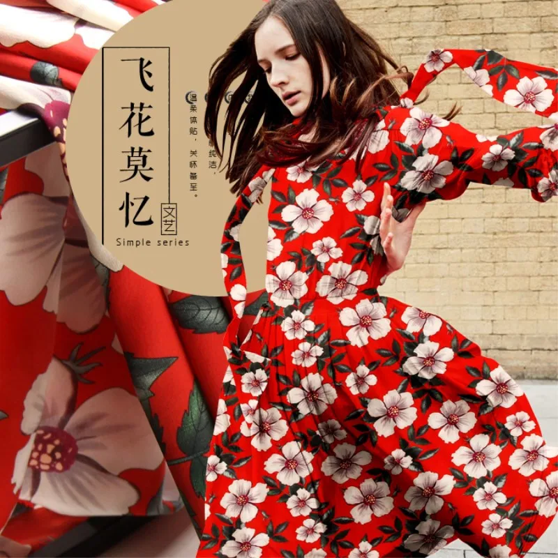 

(50 cm/lot) printed silk fabric for sewing double-crepe fabrics tulle tissu cloth 12 momme pure Mulberry translucent 1849