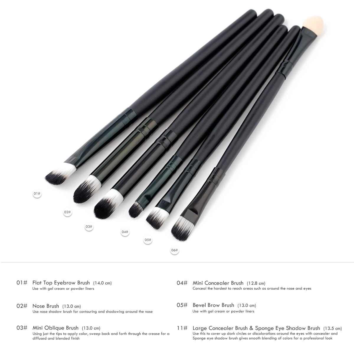 

6PCs Brow Eyeliner Eyeshadow Makeup Brushes Set with Black Wooden Handle Maquiagem Free Shipping Wave Brush Eyebrow Brush