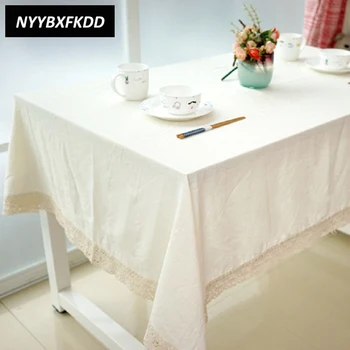 

Classical Natural Cotton Linen Solid White Color Lace Table Cloth Party Banquet Outdoor TableCloth Nappe Table Cover Overlay