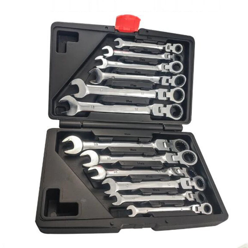 

G1 12PCS In Box Combination Ratchet Wrench Flexible Pivoting Head Spanner Set Fixed Head Ratcheting Combination Spanner Wrench