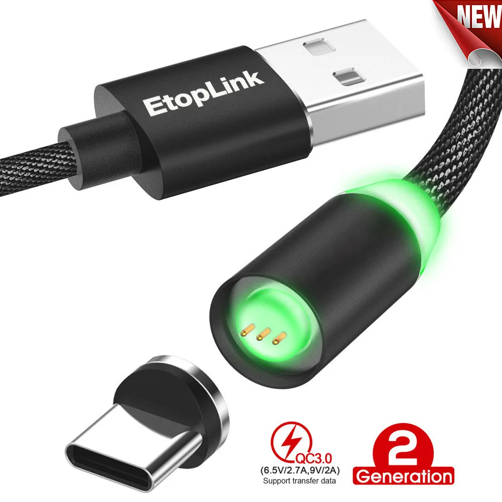 EtopLink جديد ترقية المغناطيسي سريع شحن البيانات المغناطيس كابل 360 درجة أعمى كابل USB مغناطيسي LED 2nd الجيل الكابلات 1 m