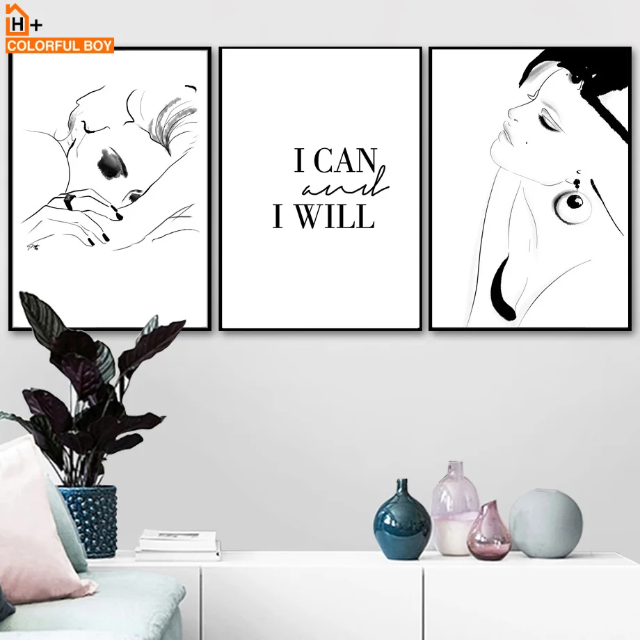 

Watercolor Fashion Girl Wall Art Canvas Painting Nordic Posters And Prints Black White Wall Pictures For Living Room Home Decor