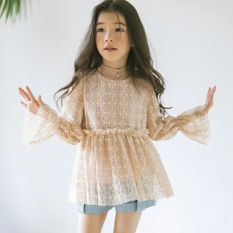 

2018 Fall Spring Teenage Toddler Clothes Girls Shirts Kids Children Long Sleeve Lace Ruffles Floral Girl Tops And Blouse JW3251A