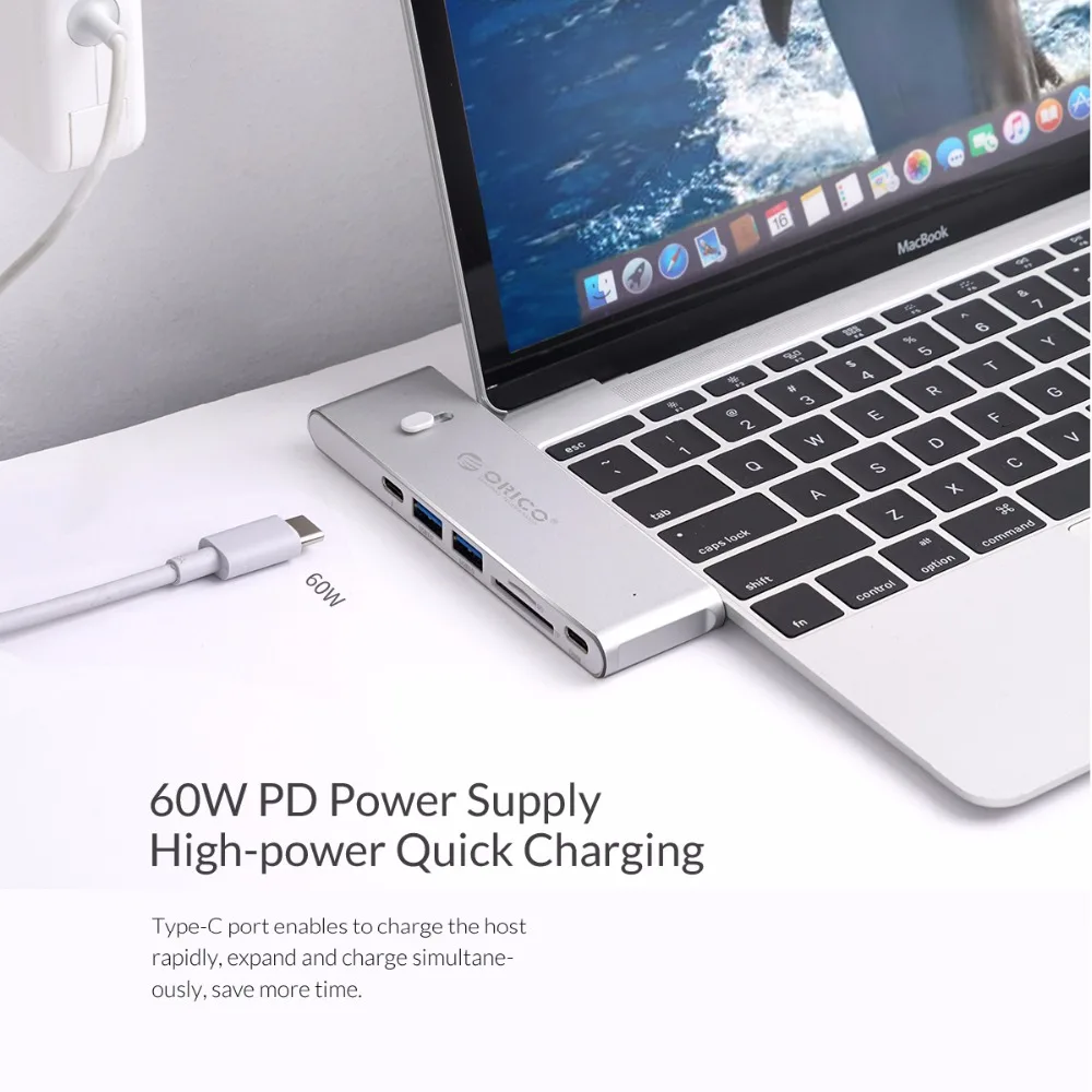 ORICO USB C концентратор двойной тип C к Мульти USB 3,0 HDMI TF/SD 60 Вт PD зарядный адаптер Thunderbolt 3 док USB разветвитель для MacBook Pro