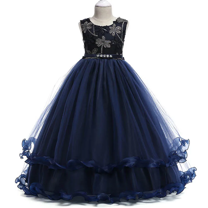 Детская одежда детское платье для выпускного вечера одежда принцессы платья для первого причастия платья с цветочным узором для девочек праздничная одежда LP-76 - Цвет: Dark blue