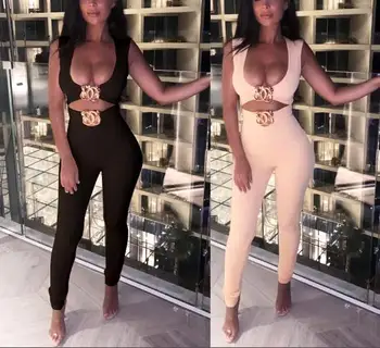

High Quality Bandage Jumpsuits Celebrity Party Bodycon Set Rayon Women Night CLub Set