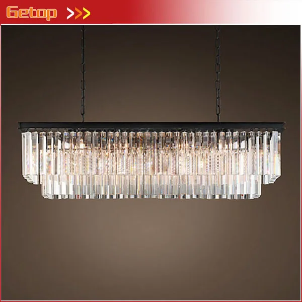 Best Price American Country Crystal Chandelier Dining Room Creative Rectangular Crystal Pendant Lamp LED Lighting RH Chandelier