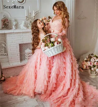 

Real Picture Pink Flower Girls Dress Princess Lace Ball Gown for Wedding Kids Birthday Gown Pageant Party Dress Custom Made Size