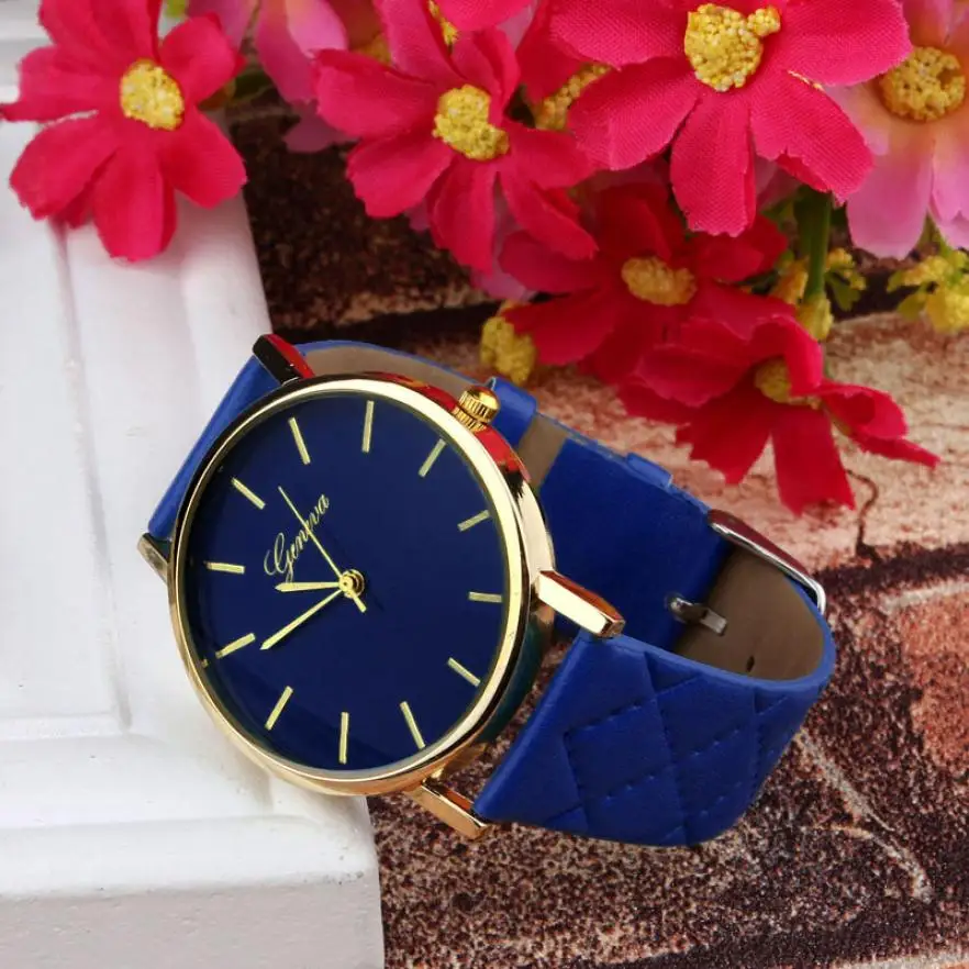 Синий Повседневный унисекс из Женевы часы Женское платье женские всесезонные часы искусственная кожа кварцевые часы для всех сезонов MAY0820