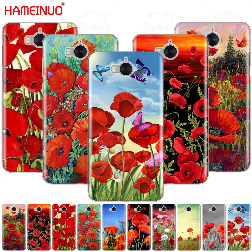 

HAMEINUO Red Poppies flowers cell phone Cover Case for huawei honor 3C 4X 4C 5C 5X 6 7 Y3 Y6 Y5 2 II Y560 2017