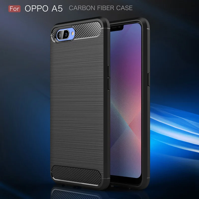 

For OPPO A3S case Brushed Carbon Fiber Shockproof TPU Protective Back Cover For OPPO A5 AX5 Silicone Bumper Armor Coque Capa