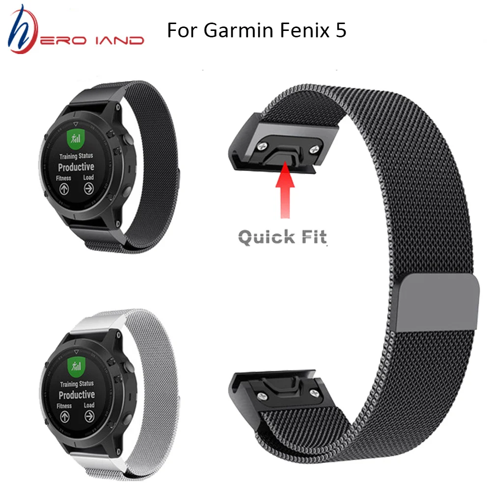 

Hero Iand high quality Wrist Strap New Milanese Magnetic Loop Stainless Steel Band For Garmin Fenix 5 Watch Watchband