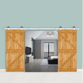

Sliding Barn Door T Shaped Kit Top Mounted Hanging Rail Track Full Set of Accessories Roller Track Hardware for Double Door