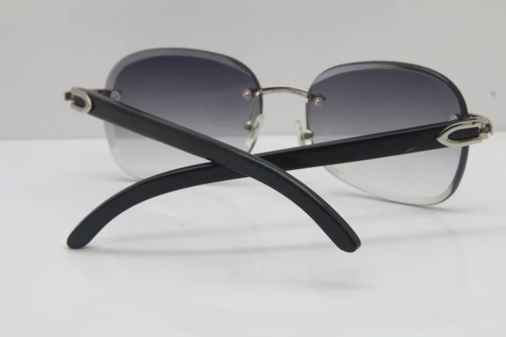 2018 New Cartier Rimless  T8200847 Black Buffalo Horn Sunglasses in Silver Gray Lens (9)