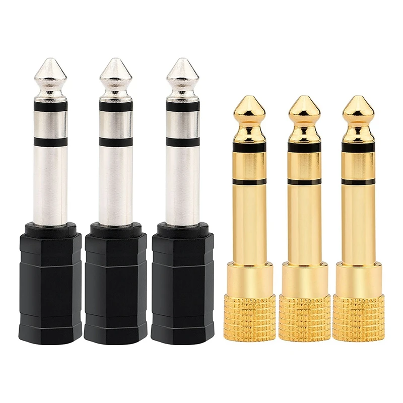 

6 Pieces Headphone Adapter 6.35 mm(1/4 inch) Male to 3.5 mm(1/8 inch) Female Stereo Audio Earphone Jack Adapter, Black/Gold Pl