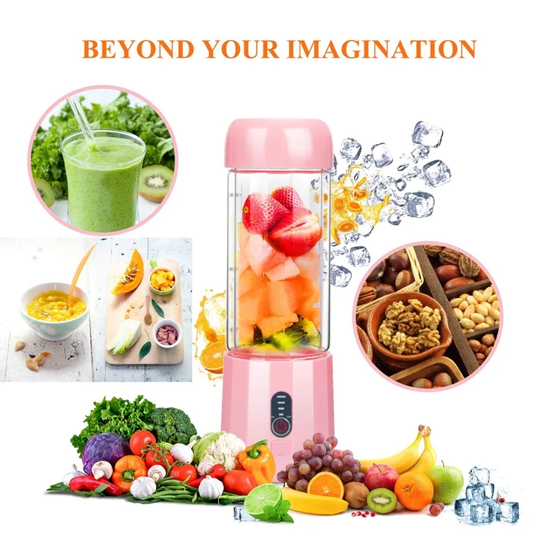 Personal Portable Blender With 480Ml Travel Bottle,Served Smoothie Blender Six Blades In 3D Superb Mixing Personal Size Mixer