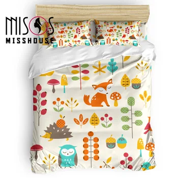 

MISSHOUSE Autumn Cute Kids Hedgehog Fox Duvet Cover Set Cartoon Animal Bed Sheets Comforter Cover Pillowcases 4pcs Bedding Sets