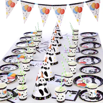 

74pcs/set Panda Theme Party Disposable Tableware Set Paper Cup Plate Banner Kids Birthday Party Wedding Garlands Supplies