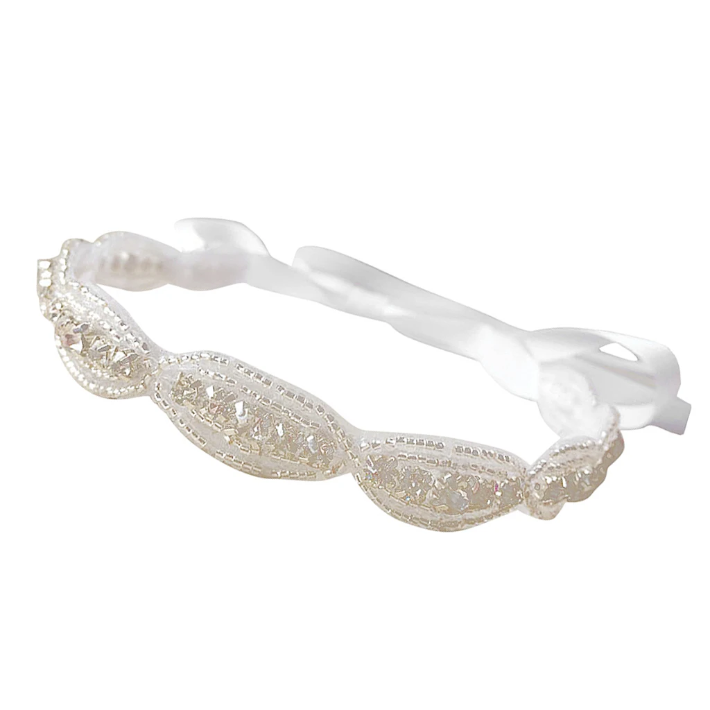 Baby Girls Kids Ribbon Tie Hair Band Children Rhinestone Headband Headwear for Wedding Party Stage Show Fashion Acce