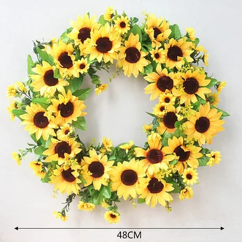 

48cm Artificial Flower Garland Artificial Sunflower Wreath Home Garden Door Wall Window Hanging for Christmas Wedding Decoration