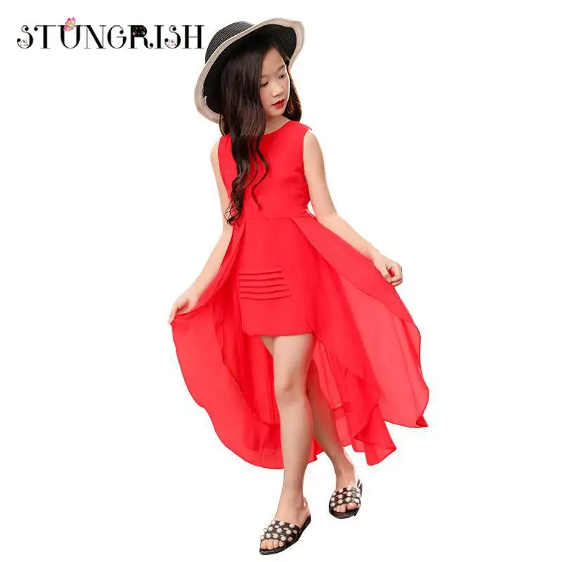 Летние вечерние платья для девочек, шифоновый костюм красного и розового цвета Детские платья приталенные платья для девочек-подростков, детское платье принцессы для детей от 4 до 12 лет