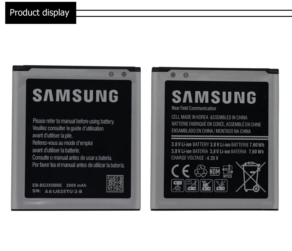 Samsung телефон Батарея EB-BG355BBE для samsung Galaxy Core 2 G355H SM-G3556D G355 G3559 G3558 G3556D 2000 ма-ч