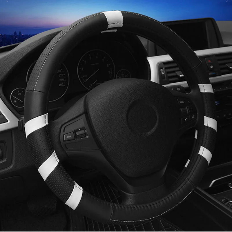 

Free Shipping High Quality Cowhide Top Layer Leather Universal Steering Wheel Covers Protect 38CM/15 inch