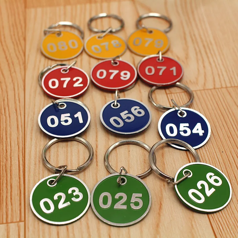 

100pcs Aluminum Alloy Metal Sign Keychain Signage With Ring Digital Label Tag Number Card Plate With Key Chain