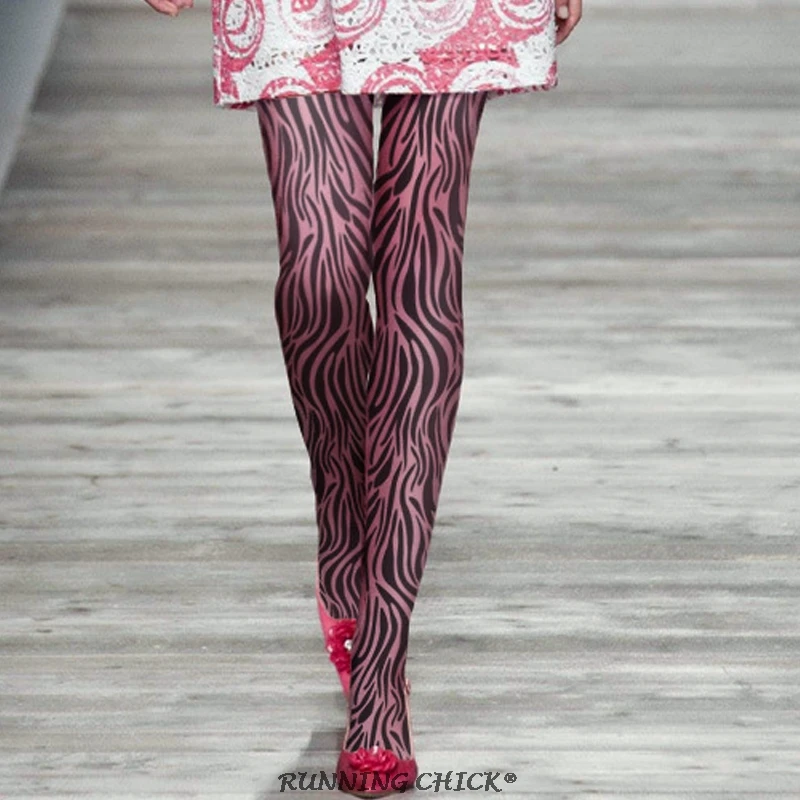 

Pink zebra print pantyhose autumn and winter women popular stockings