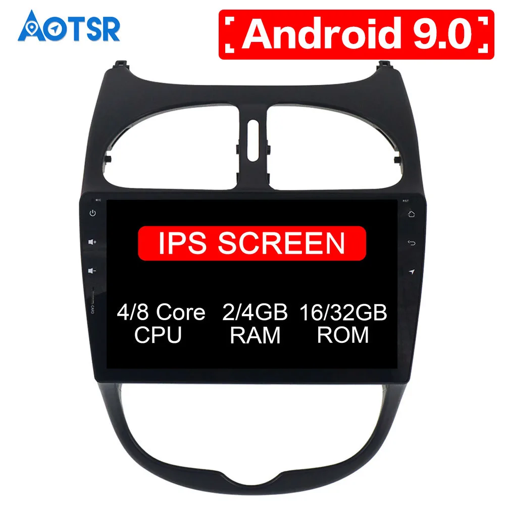 Sale 9" IPS Android 9.0 Car Stereo Auto Radio For Peugeot 206 2000-2016 FM Audio Video Multimedia GPS Navigation Backup Camera No DVD 4